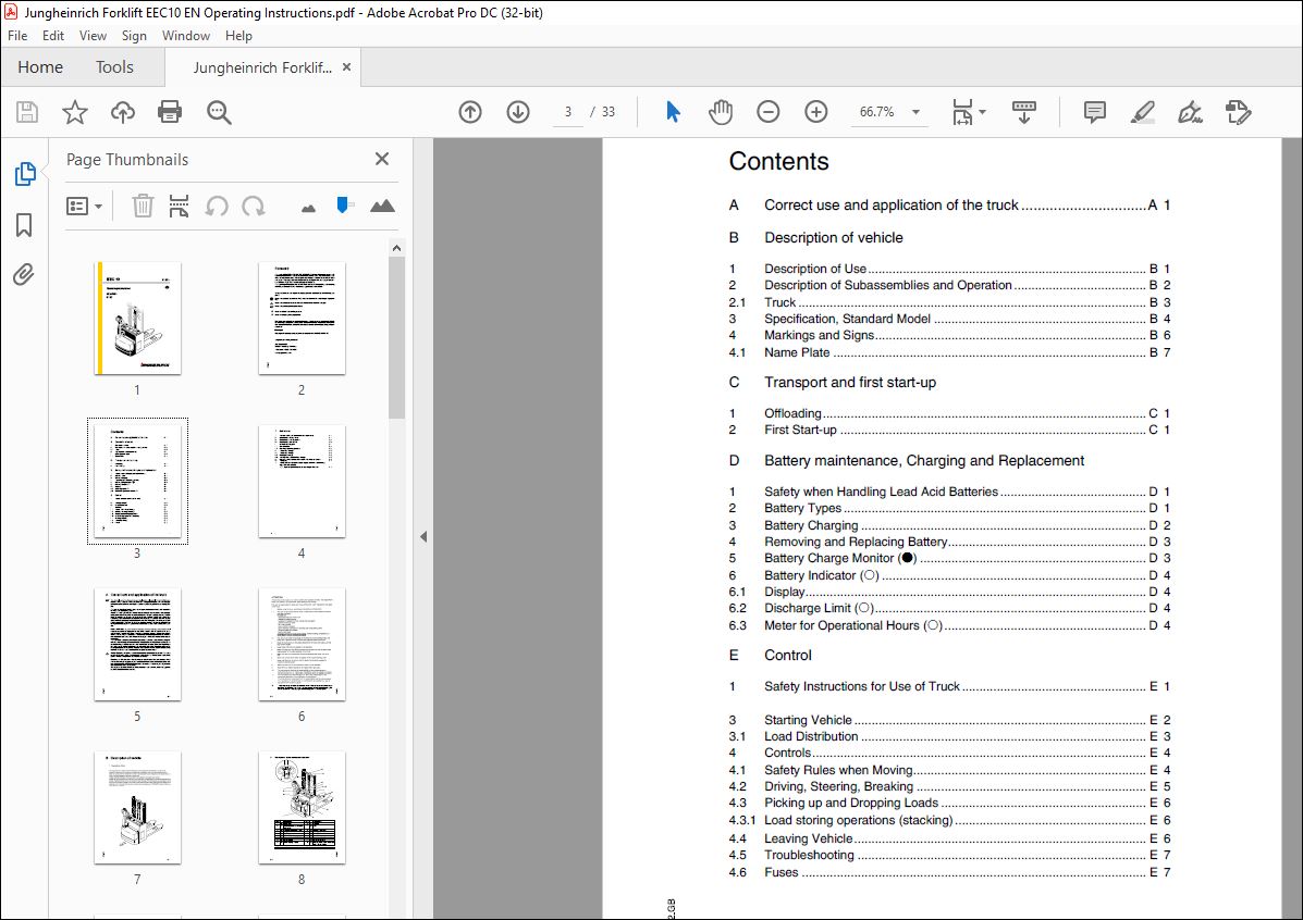 Jungheinrich Forklift EEC 10 Operating instructions Manual 50249884 ...