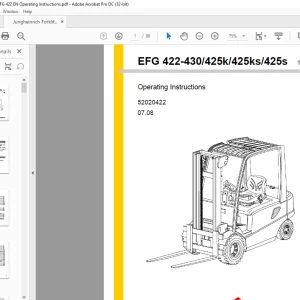 Jungheinrich Forklift EFG 422-340 425K 425KS 425S Operating Instruction Manual 52020422 - PDF DOWNLOAD
