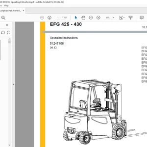 Jungheinrich Forklift EFG 425-430 Operating Instructions Manual 51247108  - PDF DOWNLOAD