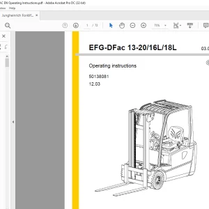 Jungheinrich Forklift EFG-DFac 13-20 16L 18L Operating Instructions Manual 50138081 - PDF DOWNLOAD