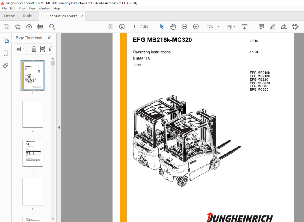 Jungheinrich Forklift EFG MB216k-MC320 Operating Instructions Manual ...