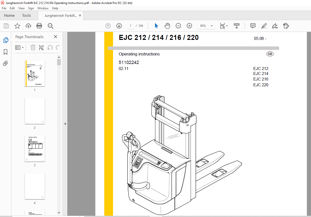 Jungheinrich Forklift EJC 212 EJC 214 EJC 216 EJC 220 Operating ...