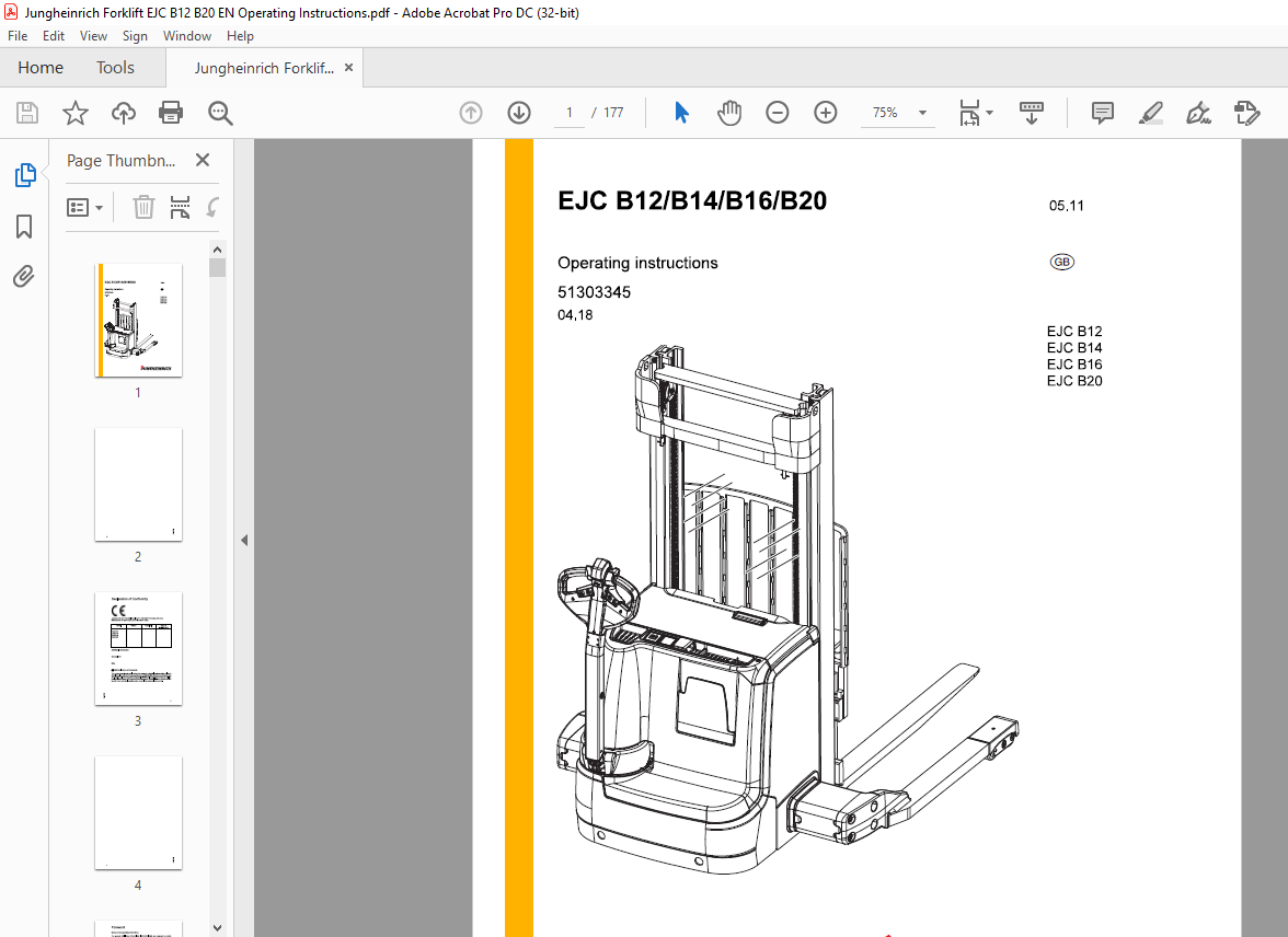 Jungheinrich Forklift EJC B12 EJC B14 EJC B16 EJC B20 Operating ...