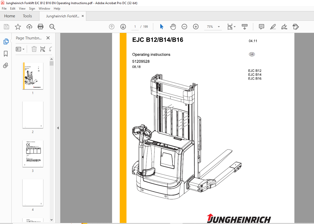 Jungheinrich Forklift EJC B12 EJC B14 EJC B16 Operating Instructions ...