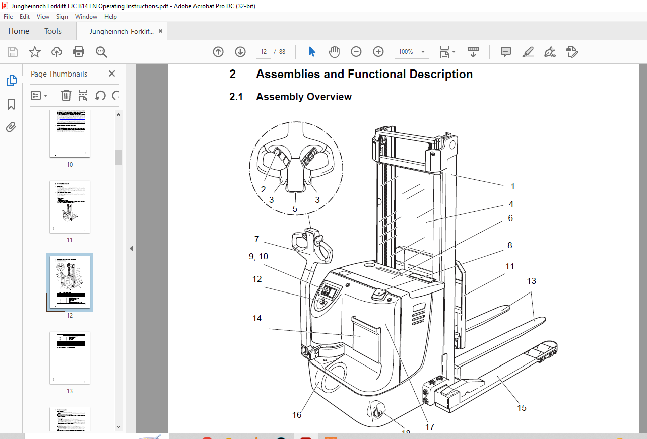 Jungheinrich Forklift EJC B14 EJC B16 Operating Instructions Manual ...