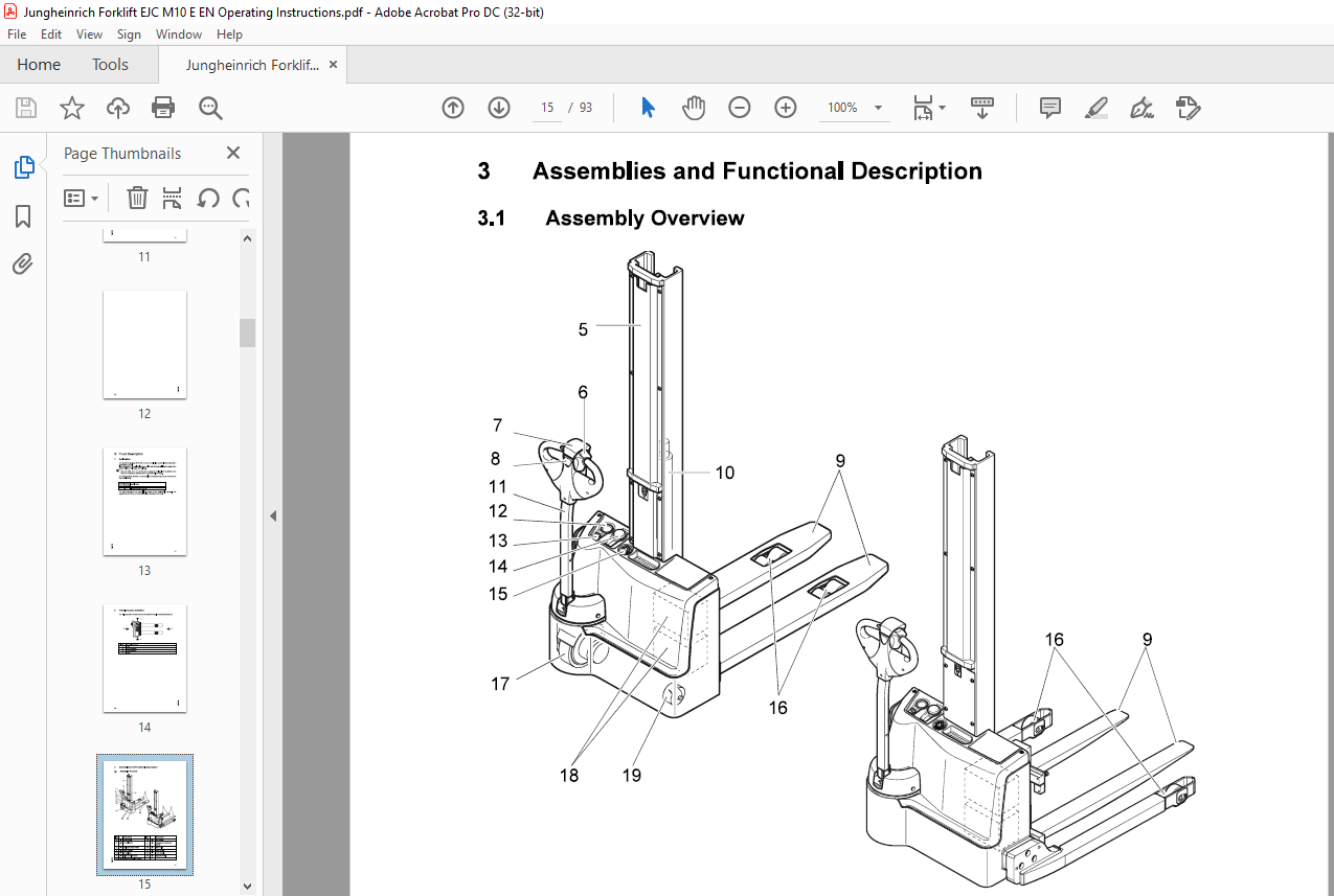 Jungheinrich Forklift EJC M10 (E) EJC M10b (E) Operating Instructions ...