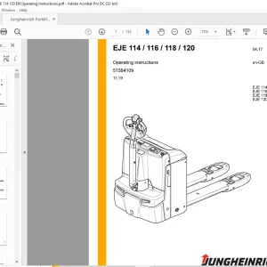 Jungheinrich Forklift EJE 114 EJE 116 EJE 118 EJE 120 Operating instructions Manual 51564109- PDF DOWNLOAD