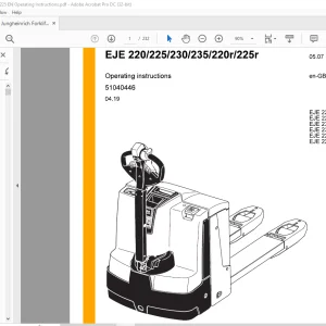 Jungheinrich Forklift EJE 220 EJE 225 EJE 230 EJE 235 EJE 220r EJE 225r Operating Instructions Manual 51040446 -