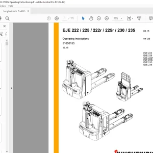Jungheinrich Forklift EJE 222 EJE 225 EJE 222r EJE 225r EJE 230 EJE 235 Operating Instructions Manual 51650155  -  PDF DOWNLOAD