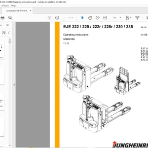 Jungheinrich Forklift EJE 222 EJE 225 EJE 222r EJE 225r EJE 230 EJE 235 Operating instructions Manual 51650155 - PDF DOWNLOAD