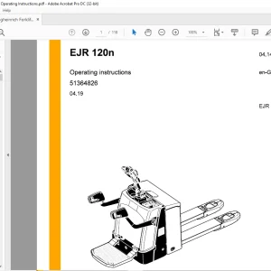 Jungheinrich Forklift EJR 120n Operating Instructions Manual 51364826  -  PDF DOWNLOAD