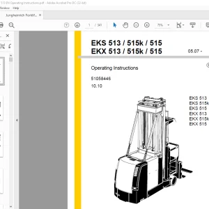 Jungheinrich Forklift EKS 513 EKS 515k EKS 515 EKX 513 EKX 515k EKX 515 Operating Instructions Manual 51058446  - PDF DOWNLOAD
