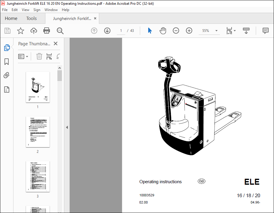 Jungheinrich Forklift ELE 16 18 20 Operating Instructions Manual ...