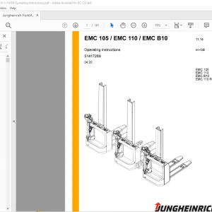 Jungheinrich Forklift EMC 105 EMC 110 EMC B10 EMC 110 RK Operating Instructions Manual 51417289  - PDF DOWNLOAD
