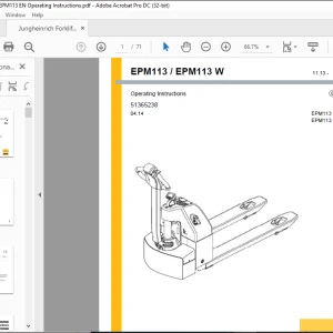 Jungheinrich Forklift EPM113 EPM113 W Operating Instructions Manual 51365238 -  PDF DOWNLOAD