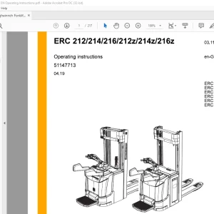 Jungheinrich Forklift ERC 212 ERC 214 ERC 216 ERC 212z ERC 214z ERC 216z Operating Instructions Manual 51147713 -  PDF DOWNLOAD