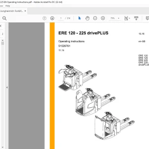 Jungheinrich Forklift ERE 120 ERE 125 ERE 225 ERE 225- drivePLUS Operating Manual 51526761 -  PDF DOWNLOAD