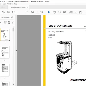 Jungheinrich Forklift ESC 213 216 Z13 Z16 Operating Instructions Manual 50453609 - PDF DOWNLOAD
