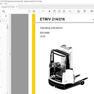 Jungheinrich Forklift ETM V 214 216 Operating instructions Manual 50314468 - PDF DOWNLOAD