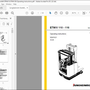 Jungheinrich Forklift ETMV 110 - 116 Operating Instructions Manual 50047421- PDF DOWNLOAD