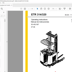 Jungheinrich Forklift ETR 314 ETR 320 Operating Instructions Manual 50452907  - PDF DOWNLOAD