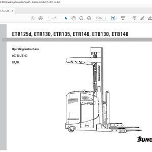Jungheinrich Forklift ETR125d,ETR130,ETR135,ETR140,ETB130,ETB140 Operating Instructions Manual 99750-J5100  -  PDF DOWNLOAD