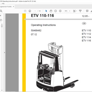 Jungheinrich Forklift ETV 110 ETV 112 ETV 114 ETV 116 Operating Manual 50468482  - PDF