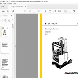 Jungheinrich Forklift ETVC 16 20 Operating Instructions Manual 50052734 - PDF DOWNLOAD