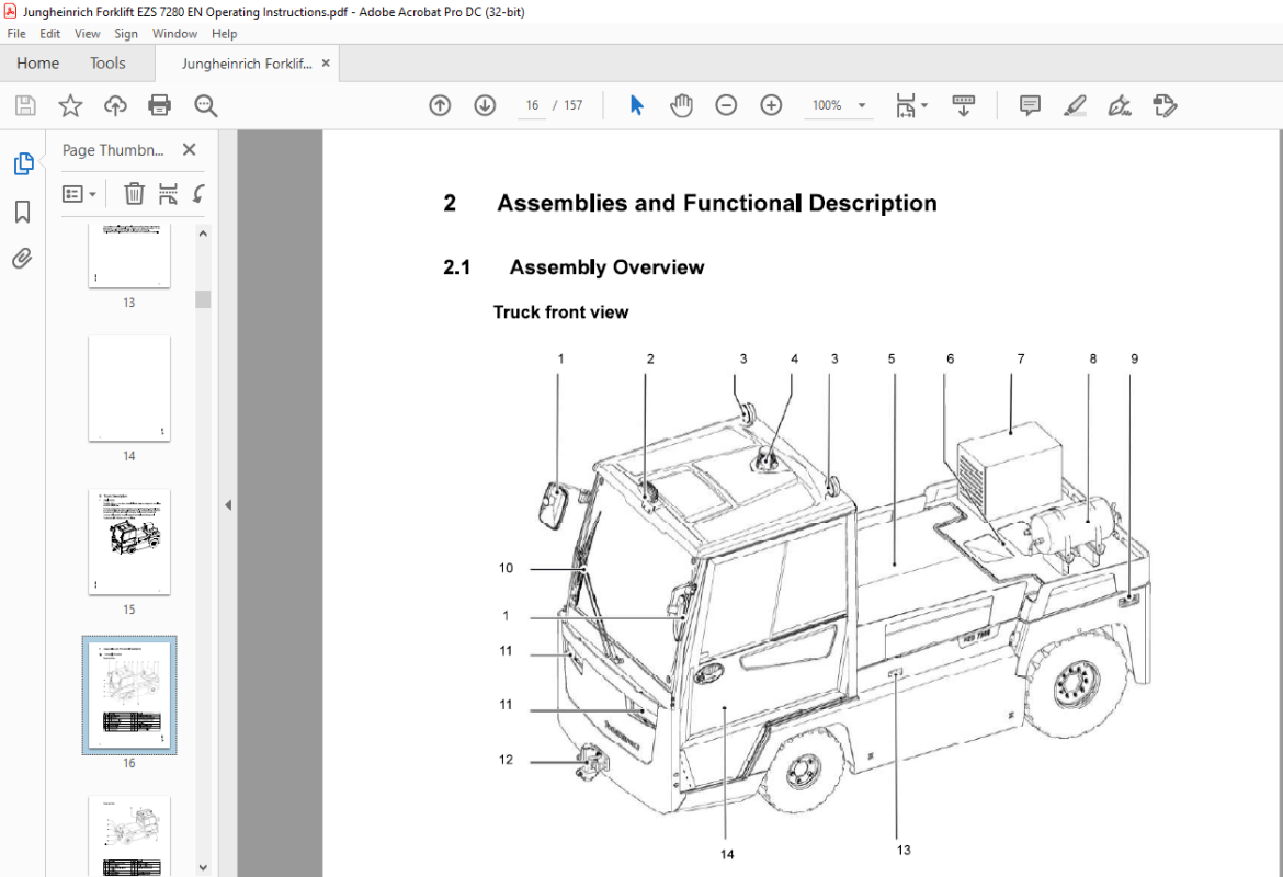 Jungheinrich Forklift EZS 7280 EZS 7280XL Operating instructions Manual ...