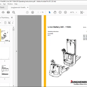 Jungheinrich Forklift Li-Ion Battery 24V - 110Ah Operating Instructions Manual 51416445 - PDF DOWNLOAD