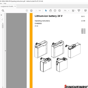 Jungheinrich Forklift Lithium-ion battery 24 V 240Ah 260Ah 360Ah 390Ah Operating Instructions Manual 51489930 -  PDF DOWNLOAD