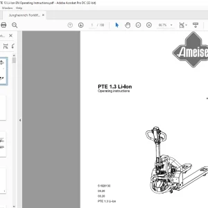 Jungheinrich Forklift PTE 1.3 Li-Ion Operation & Maintenance Manual 51828130 -  PDF DOWNLOAD