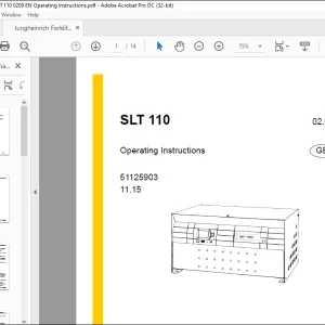 Jungheinrich Forklift SLT 110 Operating Instructions Manual 51125903 -  PDF DOWNLOAD