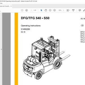 Jungheinrich ForkliftDFG 540 DFG 545 DFG S50 TFG 540 TFG 545 TFG S50 Operation & Maintenance Manual 51490295- PDF DOWNLOAD