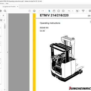 Jungheinrich Forklift ETM V 214 216 220 Operating Instructions Manual 50048184 -  PDF DOWNLOAD