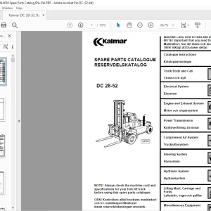 Kalmar DC 28-52 Spare Parts Catalogue Manual 920936.0038 - PDF DOWNLOAD