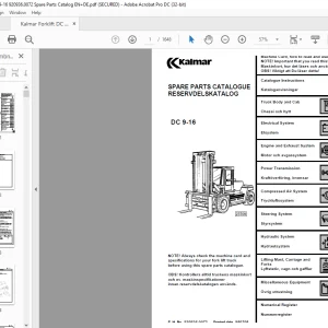 Kalmar DC 9-16 Spare Parts Catalogue Manual 920936.0072 - PDF DOWNLOAD