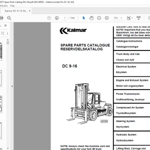 Kalmar DC 9-16 Spare Parts Catalogue Manual 920936.0072 - PDF DOWNLOAD