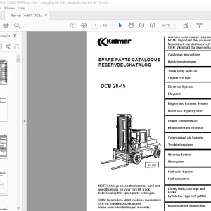 Kalmar DCB 28-45 Spare Parts Catalogue Manual 920936.0075 - PDF DOWNLOAD