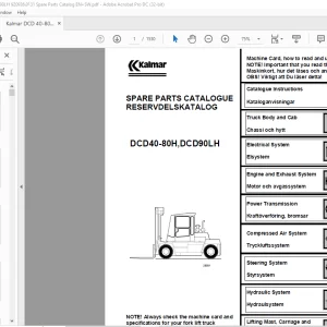 Kalmar DCD 40-80H, DCD 90LH Spare Parts Catalogue Manual 920936.0131 - PDF DOWNLOAD