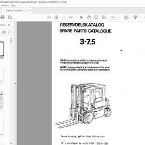 Kalmar Forklift 3-7,5 Spare Parts Catalogue Manual 920936.00240 - PDF DOWNLOAD
