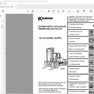 Kalmar Forklift DC16-1200EC Supplement Spare Parts Catalogue Manual 920936.0076 - PDF DOWNLOAD