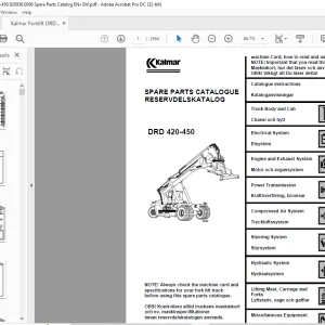 Kalmar Forklift DRD 420-450 Spare Parts Catalogue Manual 920936.0096 - PDF DOWNLOAD