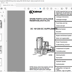 Kalmar Forklift Truck DC 16-1200 EC SUPPLEMENT Spare Parts Catalogue Manual 920936.0053 - PDF DOWNLOAD