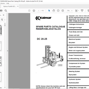 Kalmar Forklift Truck DC 20-25 Spare Parts Catalogue Manual 920936.0043 - PDF DOWNLOAD