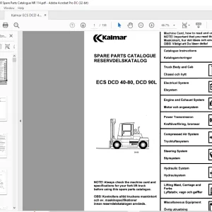 Kalmar Forklift Truck ECS DCD 40-80, DCD 90L Spare Parts Catalogue Manual 920936.0114 - PDF DOWNLOAD
