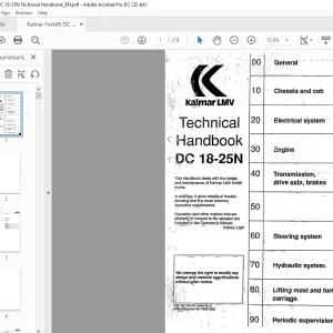 Kalmar LMV Forklift DC 18-25N Technical Handbook Manual - PDF DOWNLOAD