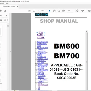 Kobelco Crane BM600 BM700 Shop Manual S5GG0003E - PDF DOWNLOAD