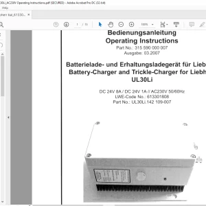Liebherr Battery Charger & Trickle-Charger for Liebherr UL30Li Operating Instructions Manual PN 315590000007 - PDF DOWNLOAD
