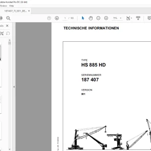 Liebherr Crane HS 885 HD TECHNISCHE INFORMATIONEN SN 187407 - PDF DOWNLOAD (German)